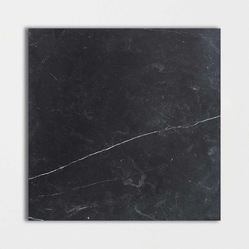 black marble natural stone field tile square shape honed finish 18 by 18 by 1 of 2 straight edge for interior and exterior applications in shower kitchen bathroom backsplash floor and wall produced by marble systems and distributed by surface group international