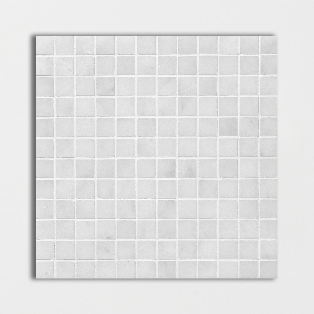 glacier marble straight edge joint 1 by 1 inch square shape natural stone mosaic sheet honed finish 12 by 12 by 3 of 8 straight edge for interior and exterior applications in shower kitchen bathroom backsplash floor and wall produced by marble systems and distributed by surface group international