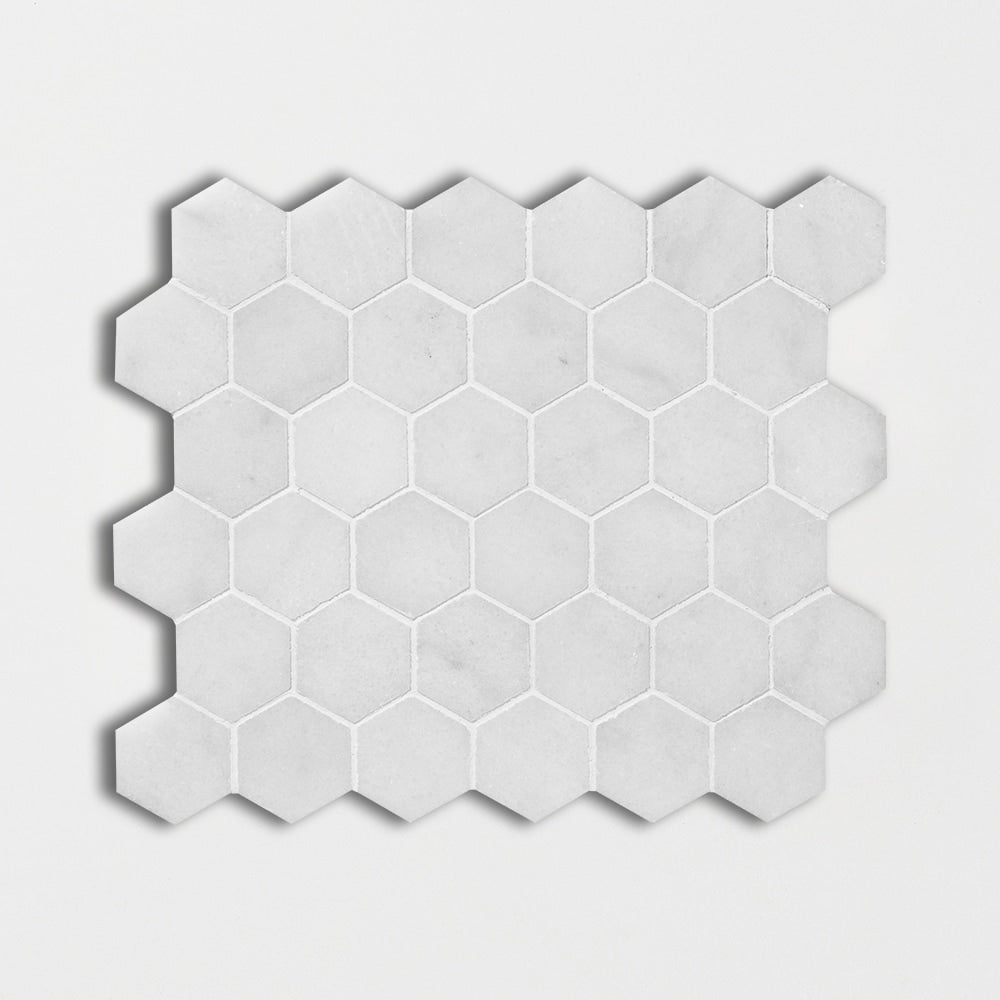 glacier marble hexagon shape shape natural stone mosaic sheet honed finish 10 and 3 of 8 by 12 by 3 of 8 straight edge for interior and exterior applications in shower kitchen bathroom backsplash floor and wall produced by marble systems and distributed by surface group international