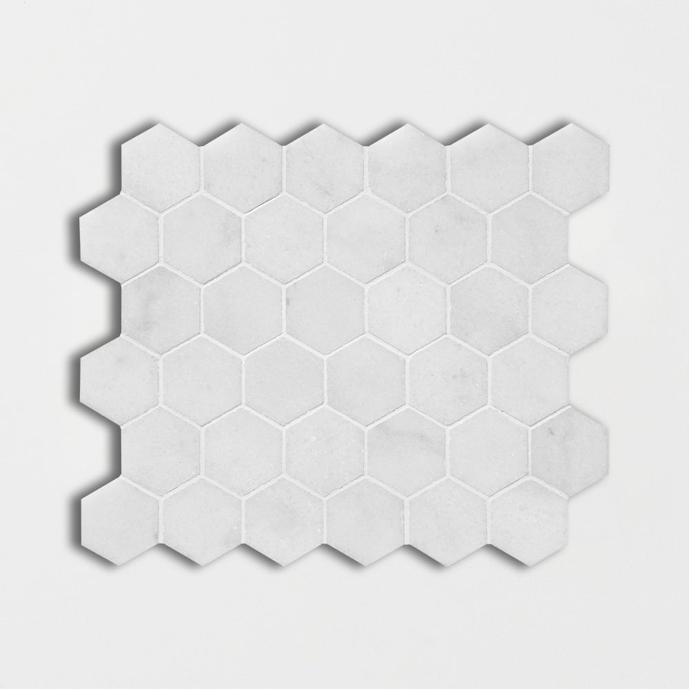 avalon marble hexagon shape shape natural stone mosaic sheet polished finish 10 and 3 of 8 by 12 by 3 of 8 straight edge for interior and exterior applications in shower kitchen bathroom backsplash floor and wall produced by marble systems and distributed by surface group international