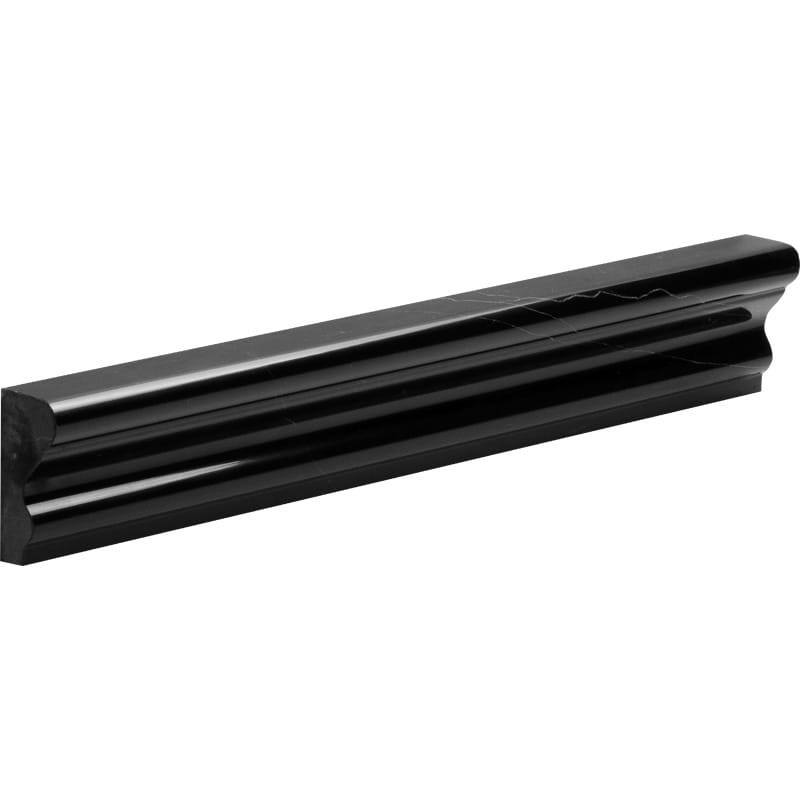 black marble natural stone molding andorra chairrail trim polished finish 2 by 12 by 1 straight edge for interior and exterior applications in shower kitchen bathroom backsplash floor and wall produced by marble systems and distributed by surface group international