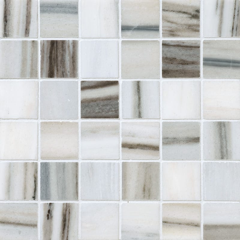 verona blend marble straight edge joint 2 by 2 inch square shape natural stone mosaic sheet polished finish 12 by 12 by 3 of 8 straight edge for interior and exterior applications in shower kitchen bathroom backsplash floor and wall produced by marble systems and distributed by surface group international