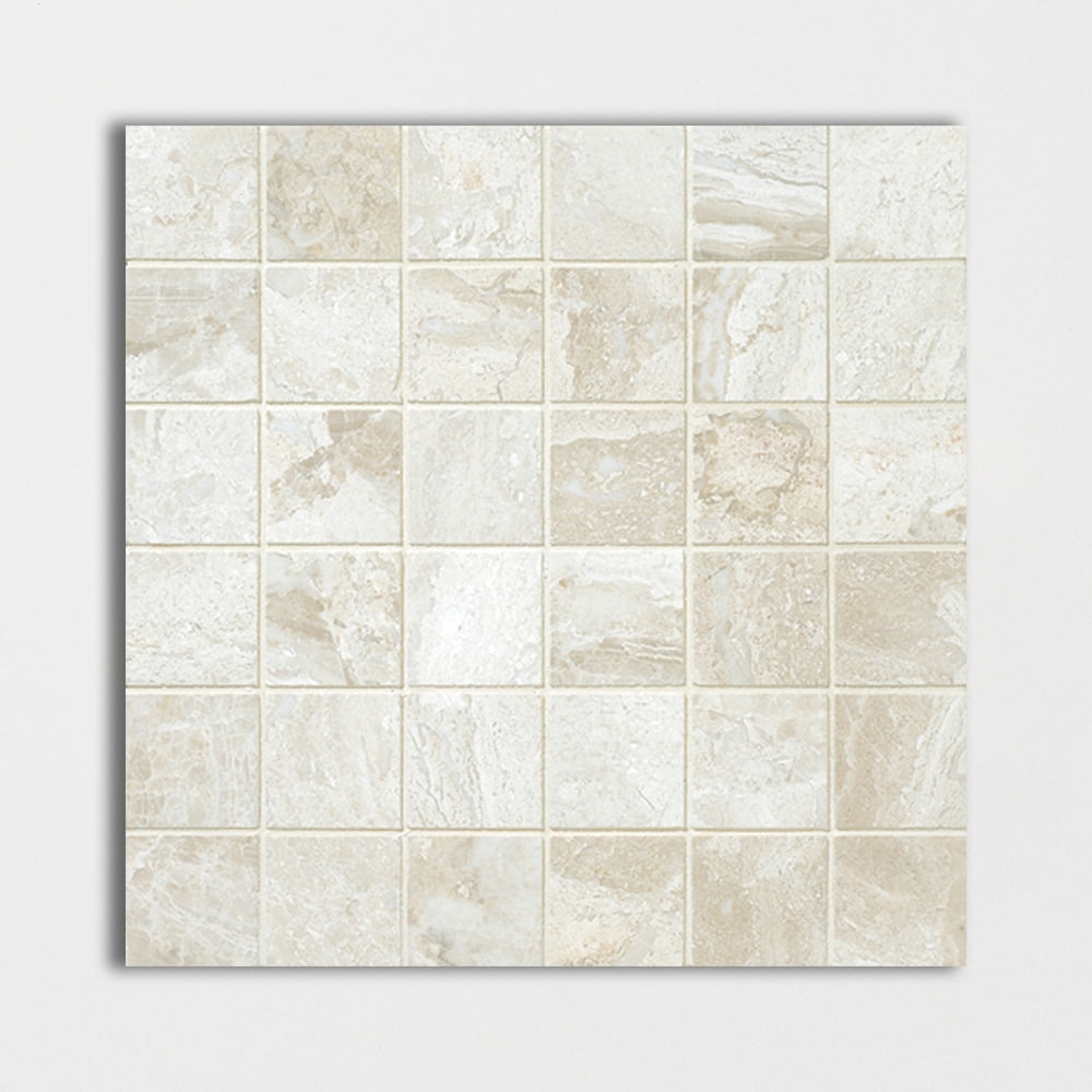 diana royal marble straight edge joint 2 by 2 inch square shape natural stone mosaic sheet honed finish 12 by 12 by 3 of 8 straight edge for interior and exterior applications in shower kitchen bathroom backsplash floor and wall produced by marble systems and distributed by surface group international