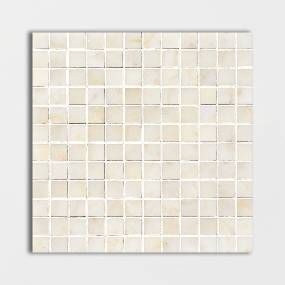 afyon sugar marble straight edge joint 1 by 1 inch square shape natural stone mosaic sheet polished finish 12 by 12 by 3 of 8 straight edge for interior and exterior applications in shower kitchen bathroom backsplash floor and wall produced by marble systems and distributed by surface group international