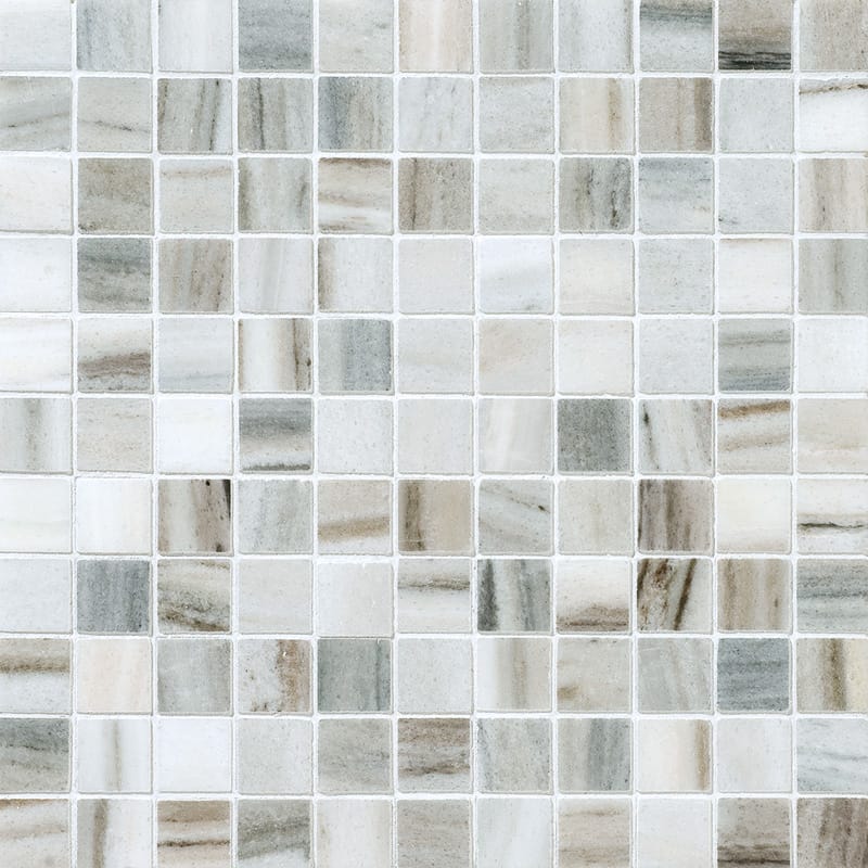 verona blend marble straight edge joint 1 by 1 inch square shape natural stone mosaic sheet polished finish 12 by 12 by 3 of 8 straight edge for interior and exterior applications in shower kitchen bathroom backsplash floor and wall produced by marble systems and distributed by surface group international