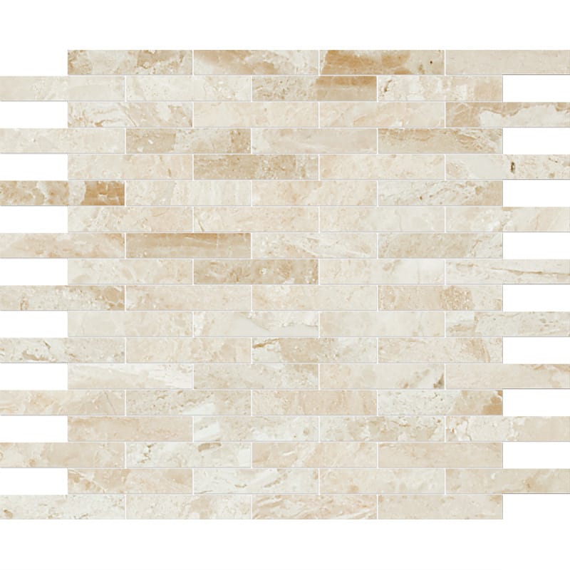 diana royal marble staggered joint 5 of 8 by 3 inch rectangle shape natural stone mosaic sheet polished finish 12 by 12 by 3 of 8 straight edge for interior and exterior applications in shower kitchen bathroom backsplash floor and wall produced by marble systems and distributed by surface group international