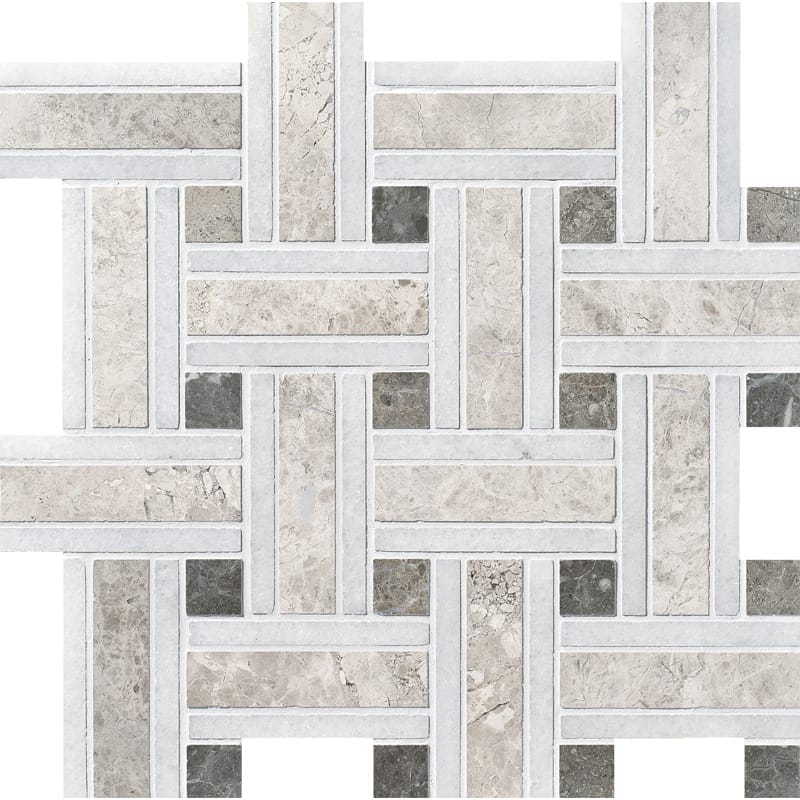 silver shadow marble lattice multi shape natural stone mosaic sheet honed finish 12 by 12 by 3 of 8 straight edge for interior and exterior applications in shower kitchen bathroom backsplash floor and wall produced by marble systems and distributed by surface group international