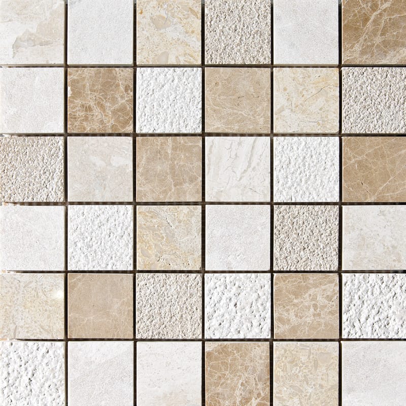 diana royal paradise marble straight edge joint 2 by 2 inch square shape natural stone mosaic sheet textured 12 by 12 by 3 of 8 straight edge for interior and exterior applications in shower kitchen bathroom backsplash floor and wall produced by marble systems and distributed by surface group international