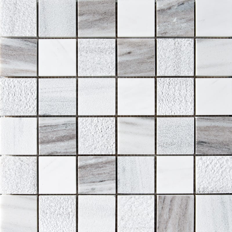 skyline avenza marble straight edge joint 2 by 2 inch square shape natural stone mosaic sheet textured 12 by 12 by 3 of 8 straight edge for interior and exterior applications in shower kitchen bathroom backsplash floor and wall produced by marble systems and distributed by surface group international