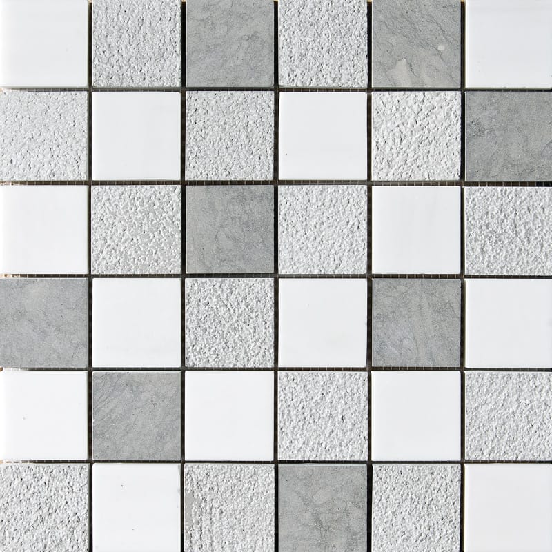 snow white britannia marble limestone straight edge joint 2 by 2 inch square shape natural stone mosaic sheet textured 12 by 12 by 3 of 8 straight edge for interior and exterior applications in shower kitchen bathroom backsplash floor and wall produced by marble systems and distributed by surface group international