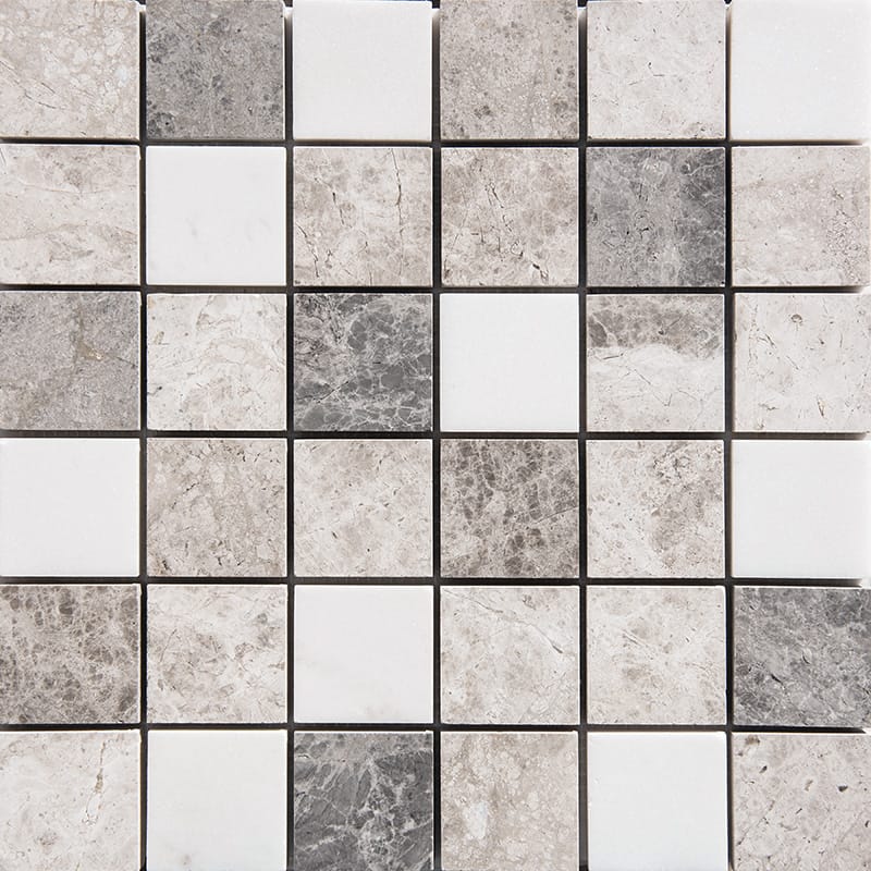 granada blend marble straight edge joint 2 by 2 inch square shape natural stone mosaic sheet polished finish 12 by 12 by 3 of 8 straight edge for interior and exterior applications in shower kitchen bathroom backsplash floor and wall produced by marble systems and distributed by surface group international