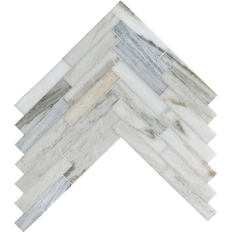 skyline marble large herringbone rectangle shape natural stone mosaic sheet honed finish 12 and 7 of 8 by 8 and 9 of 16 by  straight edge for interior and exterior applications in shower kitchen bathroom backsplash floor and wall produced by marble systems and distributed by surface group international