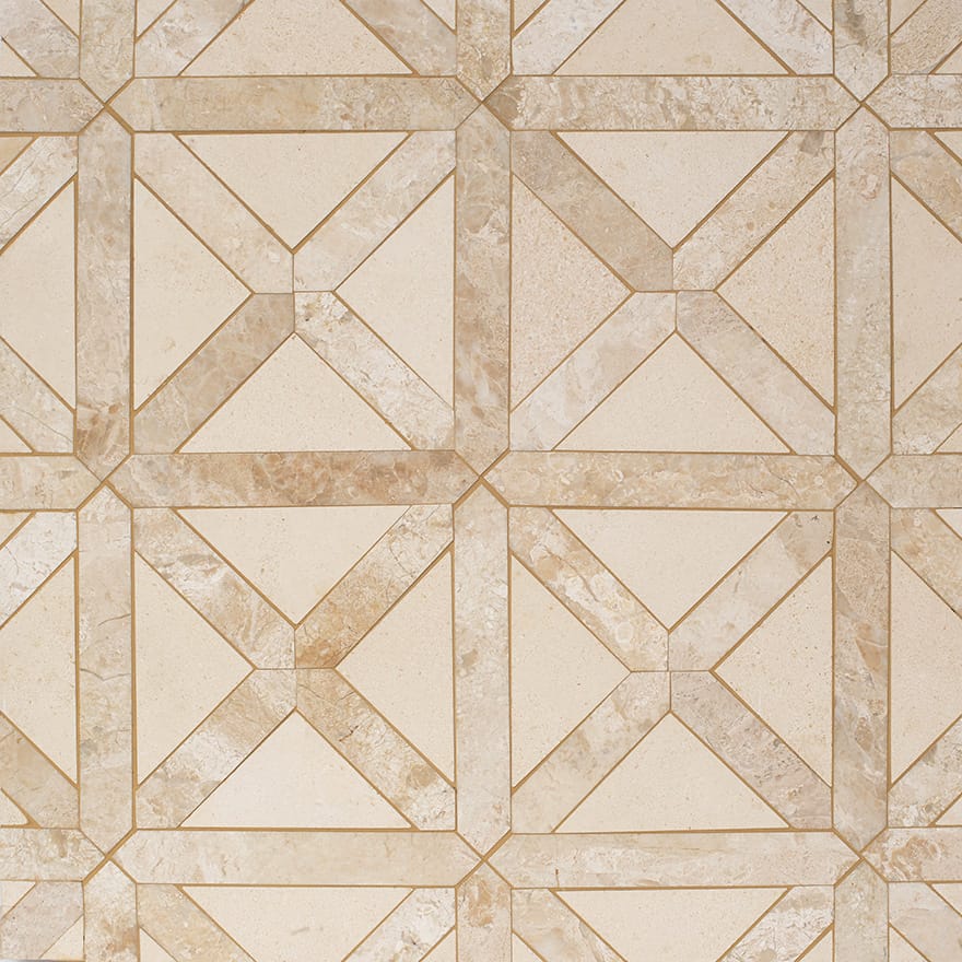 champagne diana royal marble limestone large lattice multi shape natural stone mosaic sheet honed finish 13 and 7 of 8 by 13 and 7 of 8 by  straight edge for interior and exterior applications in shower kitchen bathroom backsplash floor and wall produced by marble systems and distributed by surface group international