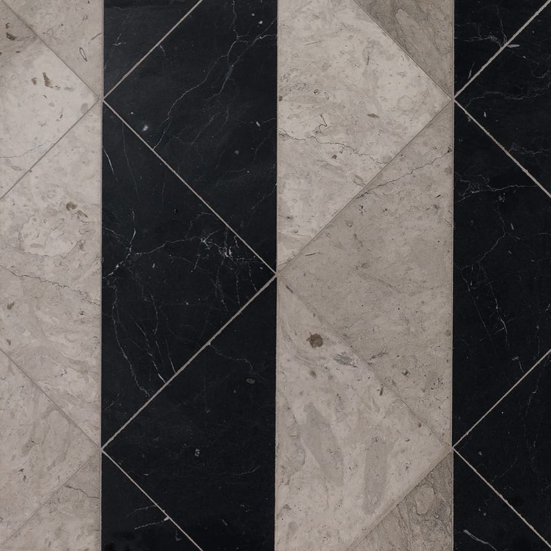 britannia black marble limestone natural stone pattern tile mcm square shape mcm square shape honed finish 8 by 8 by 3 of 8 straight edge for interior and exterior applications in shower kitchen bathroom backsplash floor and wall produced by marble systems and distributed by surface group international