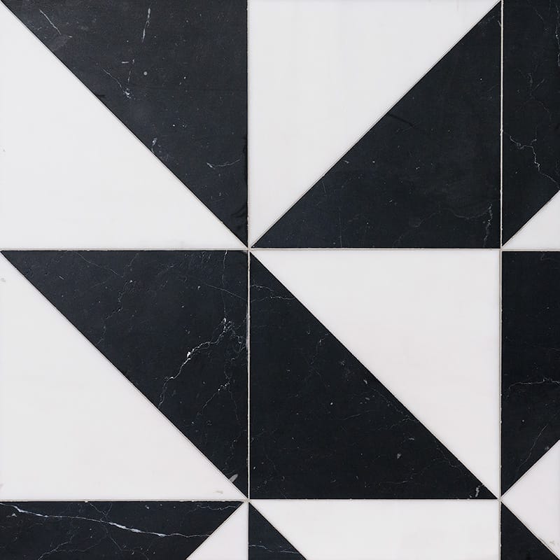 snow white black marble natural stone pattern tile mcm square shape mcm square shape honed finish 8 by 8 by 3 of 8 straight edge for interior and exterior applications in shower kitchen bathroom backsplash floor and wall produced by marble systems and distributed by surface group international