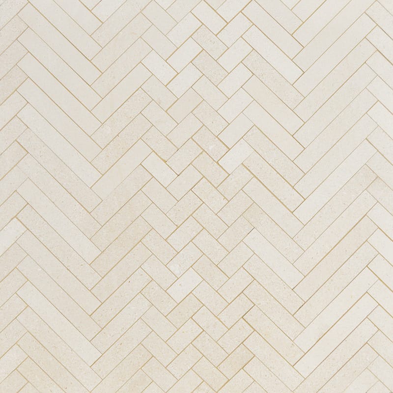 champagne limestone mixed herringbone natural stone mosaic sheet honed finish 16 and 5 of 6 by 12 and 1 of 16 by  straight edge for interior and exterior applications in shower kitchen bathroom backsplash floor and wall produced by marble systems and distributed by surface group international
