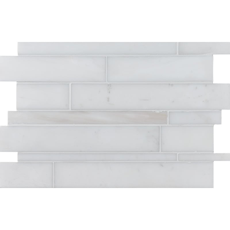 snow white marble slides rectangle shape natural stone mosaic sheet polished finish 11 by 17 by 1 of 2 straight edge for interior and exterior applications in shower kitchen bathroom backsplash floor and wall produced by marble systems and distributed by surface group international