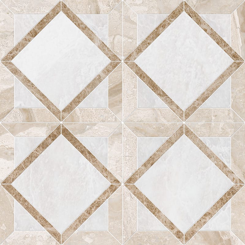 iceberg diana royal allure marble kent multi shape natural stone mosaic sheet polished finish 13 and 9 of 16 by 13 and 9 of 16 by 3 of 8 straight edge for interior and exterior applications in shower kitchen bathroom backsplash floor and wall produced by marble systems and distributed by surface group international