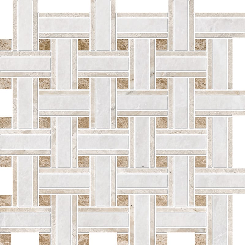 iceberg diana royal marble lattice multi shape natural stone mosaic sheet polished finish 12 by 12 by 3 of 8 straight edge for interior and exterior applications in shower kitchen bathroom backsplash floor and wall produced by marble systems and distributed by surface group international