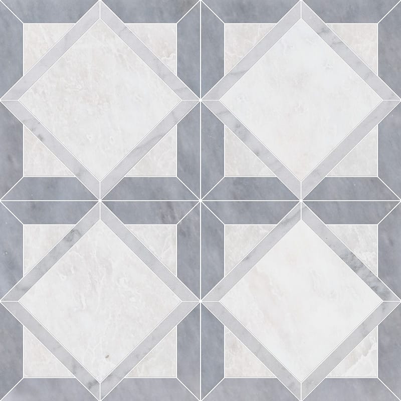 iceberg avenza marble kent multi shape natural stone mosaic sheet polished finish 13 and 9 of 16 by 13 and 9 of 16 by 3 of 8 straight edge for interior and exterior applications in shower kitchen bathroom backsplash floor and wall produced by marble systems and distributed by surface group international