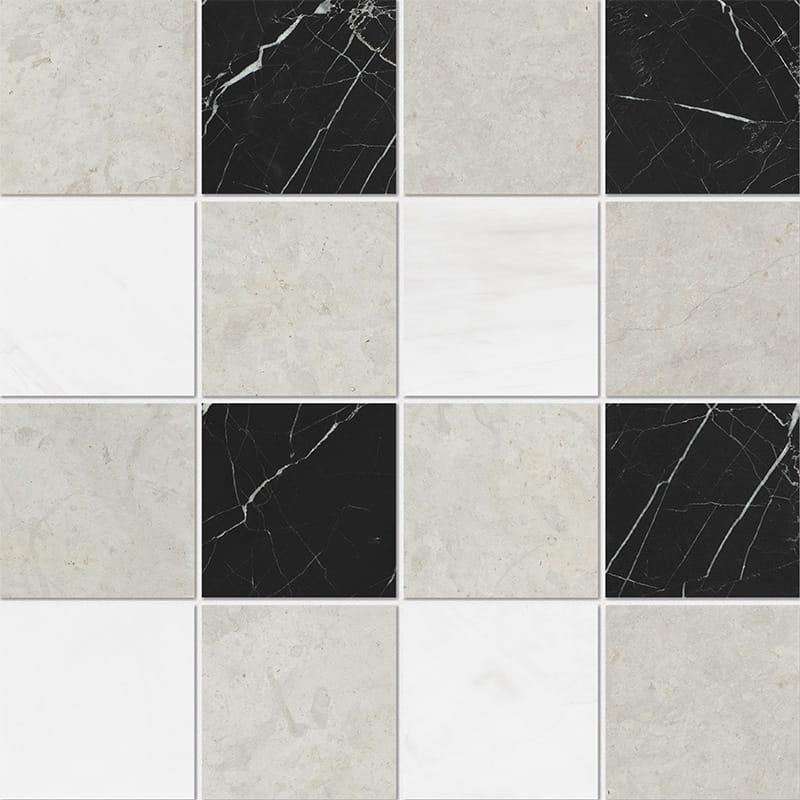 black britannia marble limestone grande chester 4 by 4 inch square shape natural stone mosaic sheet honed finish 16 by 16 by 3 of 8 straight edge for interior and exterior applications in shower kitchen bathroom backsplash floor and wall produced by marble systems and distributed by surface group international