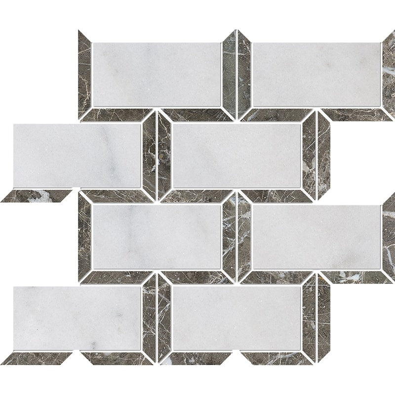 avalon silver drop marble cascade multi shape natural stone mosaic sheet polished finish 9 and 5 of 8 by 11 and 13 of 16 by 3 of 8 straight edge for interior and exterior applications in shower kitchen bathroom backsplash floor and wall produced by marble systems and distributed by surface group international