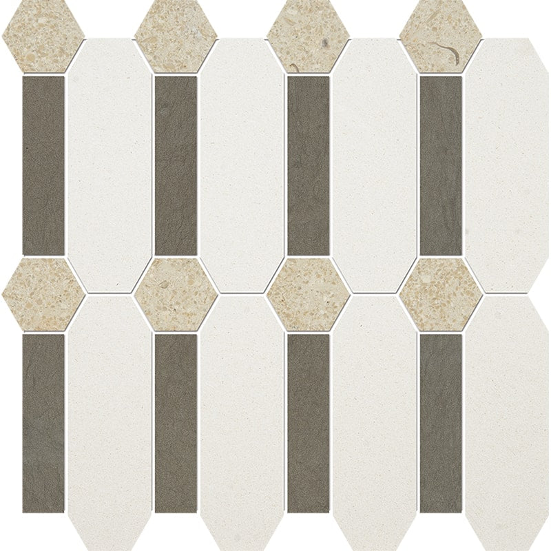 champagne bosphorus paradise limestone pillar multi shape natural stone mosaic sheet honed finish 13 by 13 by 3 of 8 straight edge for interior and exterior applications in shower kitchen bathroom backsplash floor and wall produced by marble systems and distributed by surface group international