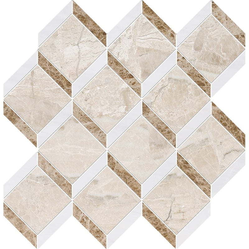 diana royal snow white arctic gray marble steps 3d multi shape natural stone mosaic sheet honed finish polished finish 14 and 9 of 16 by 14 and 15 of 16 by 3 of 8 straight edge for interior and exterior applications in shower kitchen bathroom backsplash floor and wall produced by marble systems and distributed by surface group international