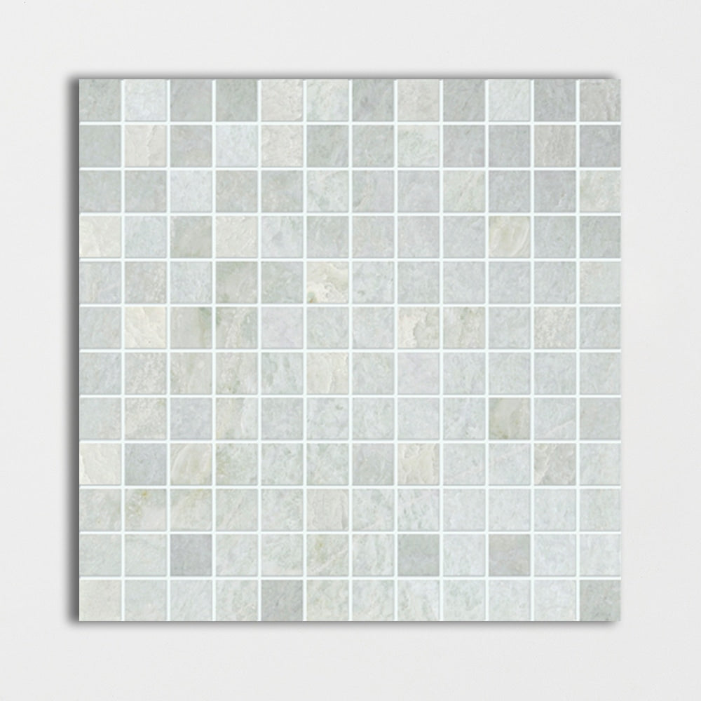 ming green marble straight edge joint 1 by 1 inch square shape natural stone mosaic sheet polished finish 12 by 12 by 3 of 8 straight edge for interior and exterior applications in shower kitchen bathroom backsplash floor and wall produced by marble systems and distributed by surface group international