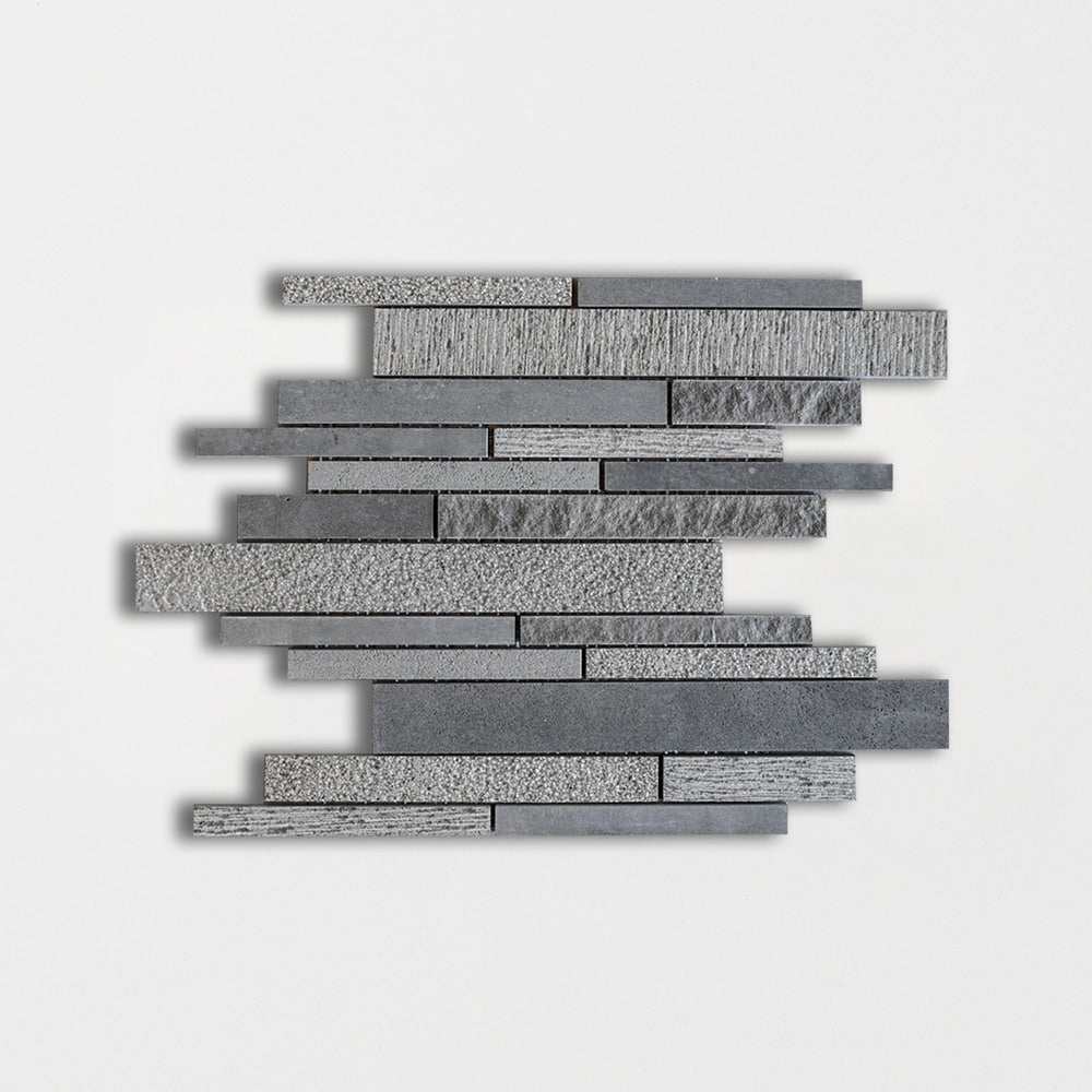 basalto basalt slides rectangle shape natural stone mosaic sheet multi finish 12 by 12 by 3 of 8 straight edge for interior and exterior applications in shower kitchen bathroom backsplash floor and wall produced by marble systems and distributed by surface group international