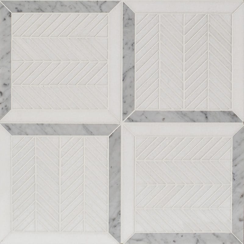 thassos white white carrara marble lucca multi shape natural stone mosaic sheet multi 12 and 1 of 16 by 12 and 1 of 16 by 3 of 8 straight edge for interior and exterior applications in shower kitchen bathroom backsplash floor and wall produced by marble systems and distributed by surface group international