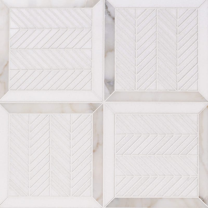 thassos white calacatta gold marble lucca multi shape natural stone mosaic sheet multi 12 and 1 of 16 by 12 and 1 of 16 by 3 of 8 straight edge for interior and exterior applications in shower kitchen bathroom backsplash floor and wall produced by marble systems and distributed by surface group international