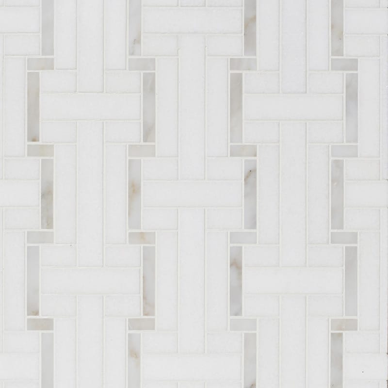 thassos white calacatta gold marble luni multi shape natural stone mosaic sheet multi 10 and 7 of 16 by 12 and 3 of 16 by 3 of 8 straight edge for interior and exterior applications in shower kitchen bathroom backsplash floor and wall produced by marble systems and distributed by surface group international