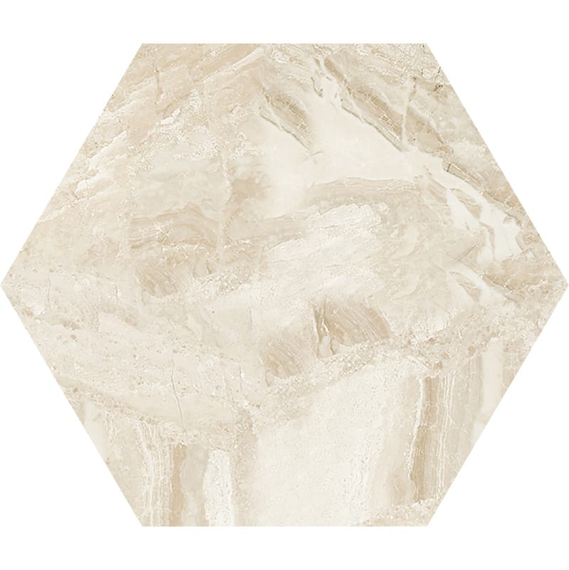 diana royal marble natural stone waterjet tile hexagon shape honed finish 5 by side diameterx3 of 8 straight edge for interior and exterior applications in shower kitchen bathroom backsplash floor and wall produced by marble systems and distributed by surface group international