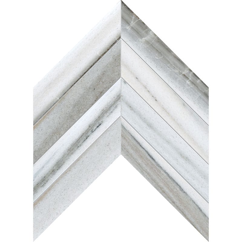 skyline vein cut marble chevron shape natural stone waterjet mosaic sheet polished finish 13 by 10 by 3 of 8 straight edge for interior and exterior applications in shower kitchen bathroom backsplash floor and wall produced by marble systems and distributed by surface group international