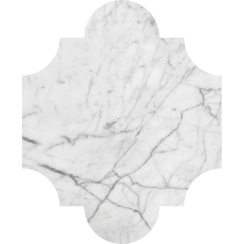 white carrara marble natural stone waterjet tile san felipe shape honed finish 8 by 9 and 3 of 4 by 3 of 8 straight edge for interior and exterior applications in shower kitchen bathroom backsplash floor and wall produced by marble systems and distributed by surface group international