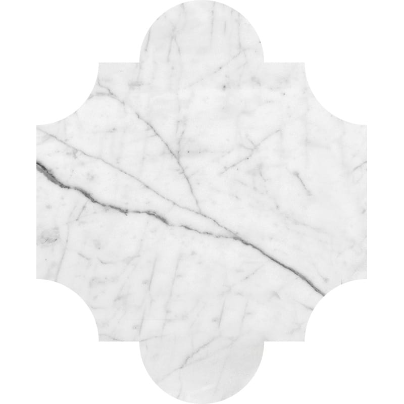 white carrara marble natural stone waterjet tile san felipe shape polished finish 8 by 9 and 3 of 4 by 3 of 8 straight edge for interior and exterior applications in shower kitchen bathroom backsplash floor and wall produced by marble systems and distributed by surface group international