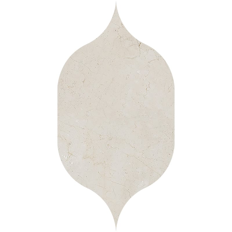crema marfil marble natural stone waterjet tile gothic arabesque shape shape polished finish 4 and 7 of 8 by 8 and 13 of 16 by 3 of 8 straight edge for interior and exterior applications in shower kitchen bathroom backsplash floor and wall produced by marble systems and distributed by surface group international