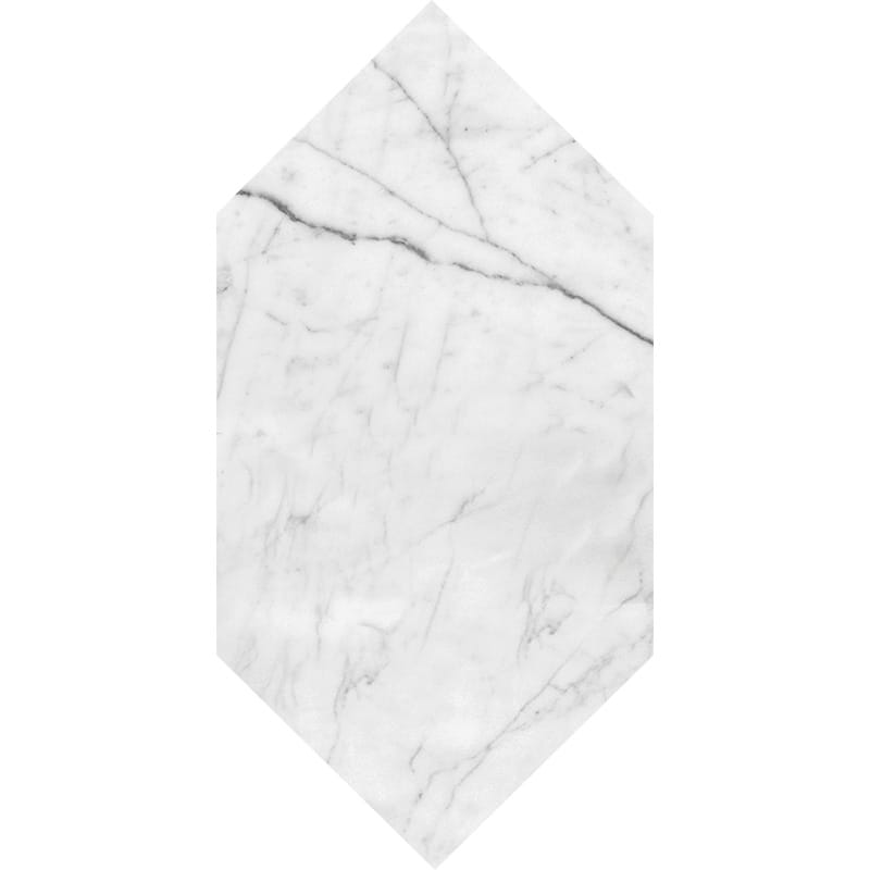 white carrara marble natural stone waterjet tile large picket shape honed finish 6 by 12 by 3 of 8 straight edge for interior and exterior applications in shower kitchen bathroom backsplash floor and wall produced by marble systems and distributed by surface group international