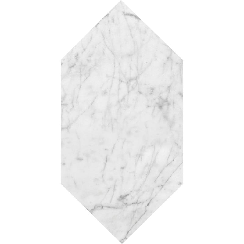 white carrara marble natural stone waterjet tile large picket shape polished finish 6 by 12 by 3 of 8 straight edge for interior and exterior applications in shower kitchen bathroom backsplash floor and wall produced by marble systems and distributed by surface group international