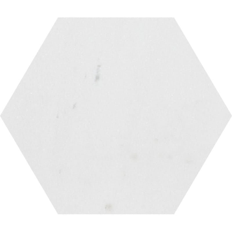 aspen white marble natural stone waterjet tile hexagon shape honed finish 5 by side diameterx3 of 8 straight edge for interior and exterior applications in shower kitchen bathroom backsplash floor and wall produced by marble systems and distributed by surface group international