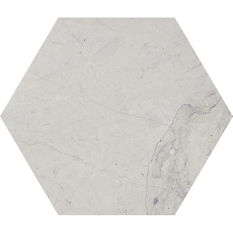 britannia limestone natural stone waterjet tile hexagon shape honed finish 5 by side diameterx3 of 8 straight edge for interior and exterior applications in shower kitchen bathroom backsplash floor and wall produced by marble systems and distributed by surface group international