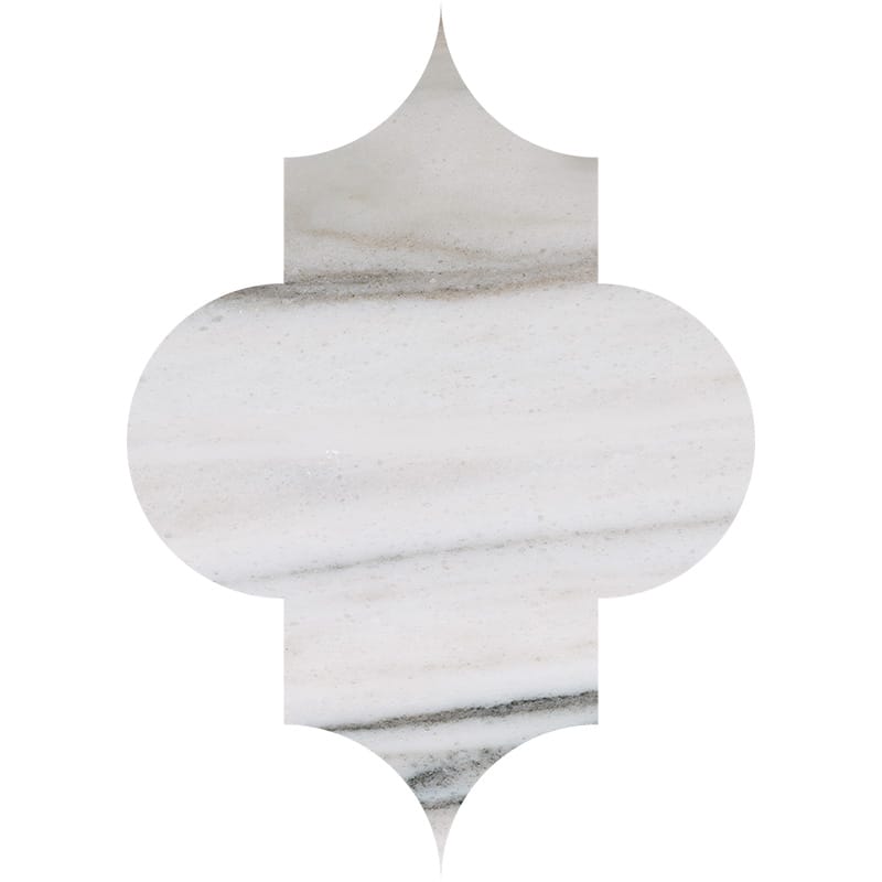 skyline marble natural stone waterjet tile arabesque shape shapette polished finish 6 by 8 and 1 of 4 by 3 of 8 straight edge for interior and exterior applications in shower kitchen bathroom backsplash floor and wall produced by marble systems and distributed by surface group international