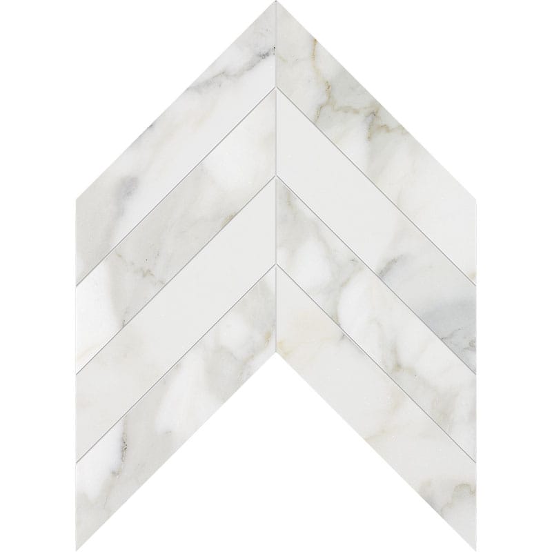calacatta gold marble chevron shape natural stone waterjet mosaic sheet honed finish 13 by 10 by 3 of 8 straight edge for interior and exterior applications in shower kitchen bathroom backsplash floor and wall produced by marble systems and distributed by surface group international