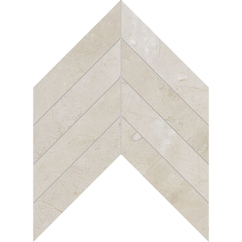 crema marfil marble chevron shape natural stone waterjet mosaic sheet polished finish 13 by 10 by 3 of 8 straight edge for interior and exterior applications in shower kitchen bathroom backsplash floor and wall produced by marble systems and distributed by surface group international