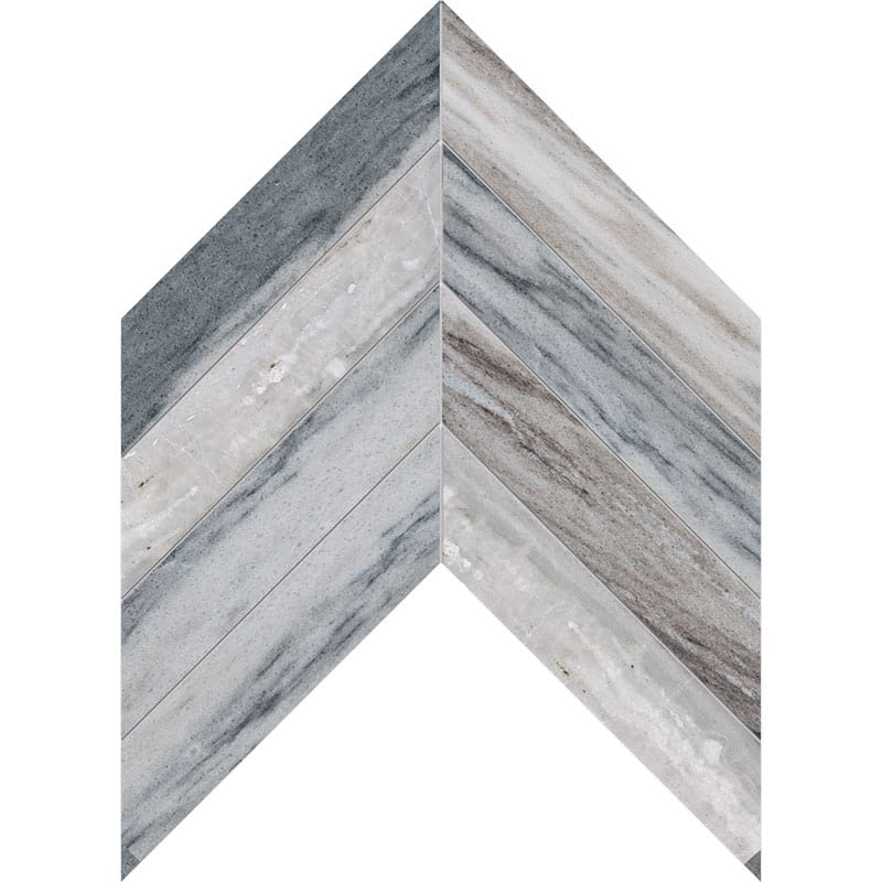 palisandra marble chevron shape natural stone waterjet mosaic sheet polished finish 13 by 10 by 3 of 8 straight edge for interior and exterior applications in shower kitchen bathroom backsplash floor and wall produced by marble systems and distributed by surface group international