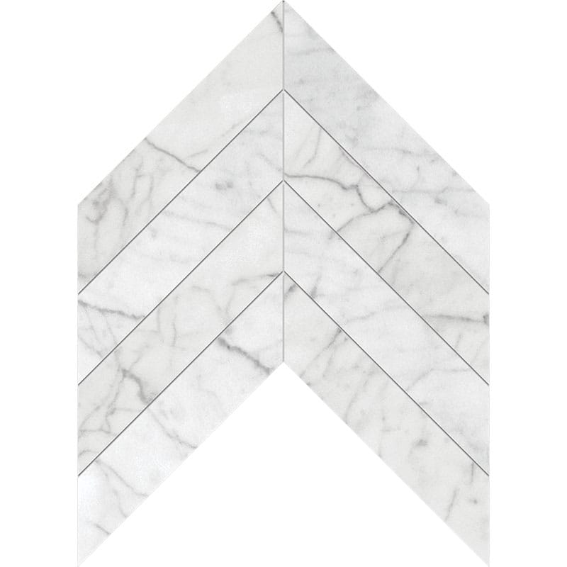 white carrara marble chevron shape natural stone waterjet mosaic sheet honed finish 13 by 10 by 3 of 8 straight edge for interior and exterior applications in shower kitchen bathroom backsplash floor and wall produced by marble systems and distributed by surface group international