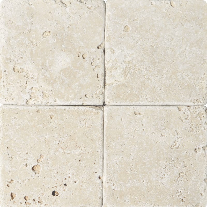 ivory travertine natural stone field tile square shape tumbled finish 6 by 6 by 3 of 8 tumbled finish for interior and exterior applications in shower kitchen bathroom backsplash floor and wall produced by marble systems and distributed by surface group international