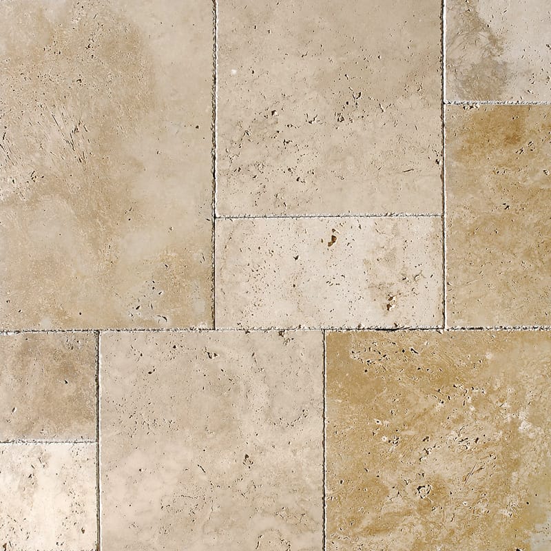 ivory travertine natural stone pattern tile versailles rectangle shape pave reale classic randomxrandomx1 of 2 chiselled edge for interior and exterior applications in shower kitchen bathroom backsplash floor and wall produced by marble systems and distributed by surface group international