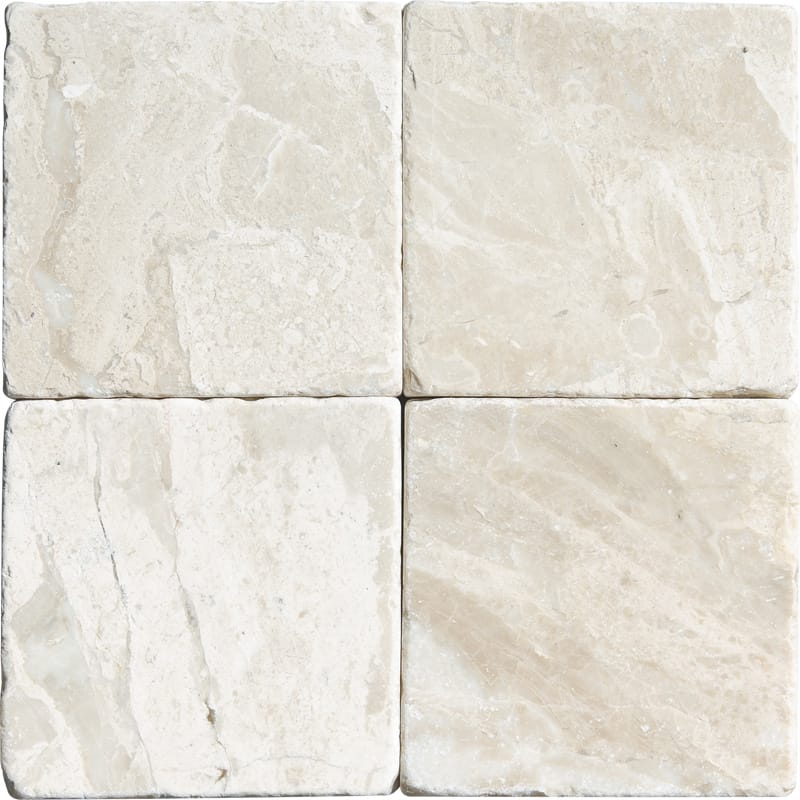 diana royal marble natural stone field tile square shape tumbled finish 4 by 4 by 3 of 8 tumbled finish for interior and exterior applications in shower kitchen bathroom backsplash floor and wall produced by marble systems and distributed by surface group international
